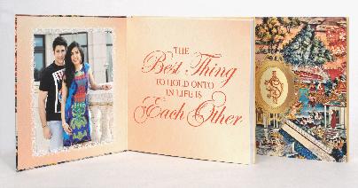 Cover, Gold Paper - with digital print on front cover as a background. Inside Cover - Photo of Bride and Groom