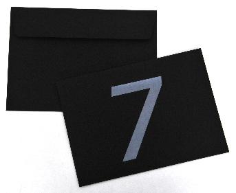ขนาดสำเร็จสำหรับการ์ดขนาด A5  ซม.
กระดาษพิเศษ สีดำไส้ดำ
สแตมป์ฟอล์ยสีขาวมุก ตำแหน่งเลข 7