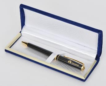 ปากกาด้ามโลหะแท้ สีดำ/ทอง บรรจุกล่องสวยหรู มีสายคาดรัดปากกาติดกับตัวกล่องด้านใน