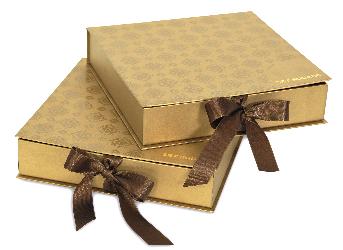 กล่องของขวัญสีทอง กระดาษจั่วปัง ห่อกระดาษอาร์ตมัน พิมพ์โลโก้ที่ฝากล่อง