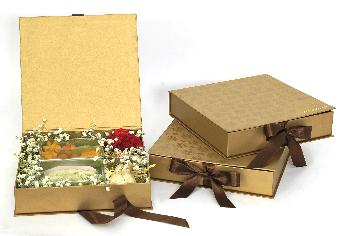 Gift Box with golden brown ribbon box.