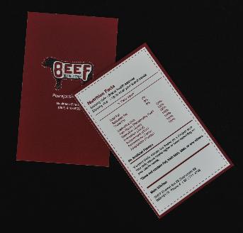 นามบัตร BEEF โดย บีฟ แบรนด์ เอเจนซี่
นามบัตรขนาด 5.5 x 9 ซม.
พิมพ์ดิจิตอล 4 สี 2 หน้า