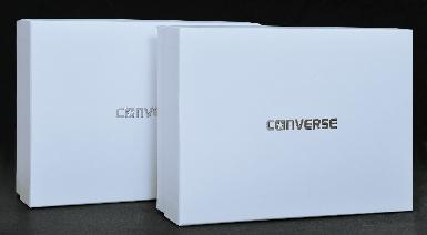 กล่องกิ๊ฟเซ็ท CONVERSE โดย ริช สปอร์ต
กล่องจั่วปังแบบฝาสวม
ขนาดกล่องสำเร็จ 13 x 9.5 x 3.5 นิ้ว ( 33.02 x 24 x 8.89 ซม.) ใบห่อกระดาษอาร์ต เคลือบฟิล์มลามิเนตกันน้ำ โลโก้ปั้มฟอยล์ + ปั้มนูน