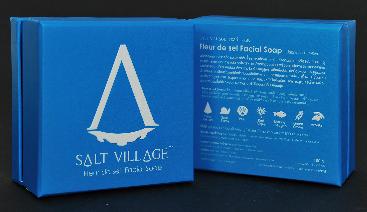 กล่องใส่สบู่แบรนด์ Salt Village สบู่ดอกเกลือผสมสารสกัดจากธรรมชาติหลายชนิด