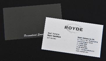 นามบัตร Royde โดย รอยด์ ออโต้เฮ้าท์
นามบัตรพิมพ์ออฟเซ็ท สั่งผิลตตามขนาด
ขนาดสำเร็จ 8 x 4.5 ซม. (แนวนอน)