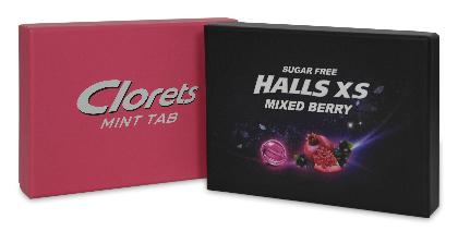กล่องกระดาษใส่ลูกอม Clorets  สีชมพู กล่องใส่ลูกอม Halls XS สีดำ 