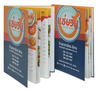 Food menu, cardboard cover, art card pages