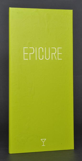 EPICURE menu, hard cover menu (vertical), white logo printing