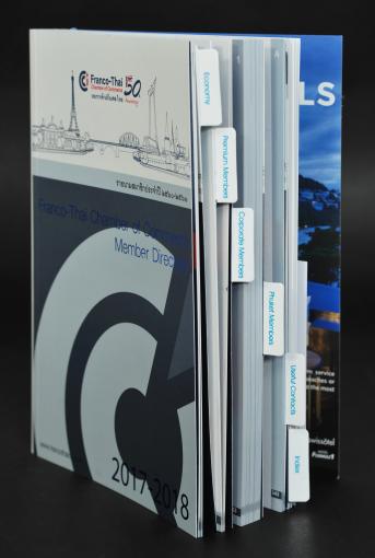 หนังสือติด INDEX กระดาษอาร์ดการ์ด 2 หน้า ขนาด 260 แกรม
ไดคัทเป็นลิ้นจับจำนวน 6 แผ่น 