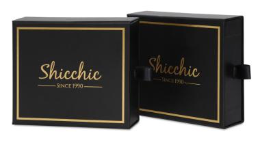 กล่องใส่ต่างหูแบรนด์ Shicchic กล่องสีดำพิมพ์โลโก้ปั๊มฟอยล์สีทองสวยหรู