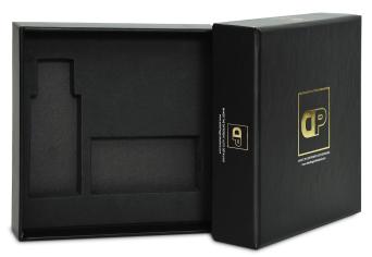 กล่องบรรจุภัณฑ์ ปั๊มไดคัท พิมพ์ตีพื้นสีดำ Support ด้านในโฟม EVA สีดำ วางสินค้า 2 ชิ้น