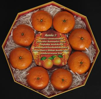 กล่องผลไม้ทรงแปดเหลี่ยมใบใหญ่ บรรจุส้มได้กว่า 10 ผล