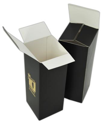 กล่องสีดำ เคลือบลามิเนตด้าน ด้านในสีขาวไม่มีพิมพ์
ปั๊มไดคัท+ติดกาวข้างกล่อง