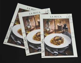 LA BUCA menu, the menu cover is 120 gsm pound paper.