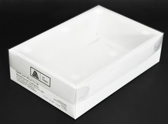 กล่องใส่สินค้า ฝาพลาสติกใส PVC ความหนา 0.2 มม. 
ไดคัทเป็นฝาครอบ เจาะรูกลม 6 รู
