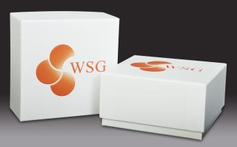 กล่องกระดาษแบบฝาครอบ โดย WSG  โลโก้พิมพ์ 1 สี ปั๊มนูน
ไดคัท ขึ้นรูปกล่อง

